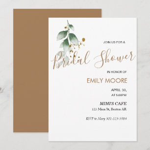 Elegant gold greenery modern bridal invitation