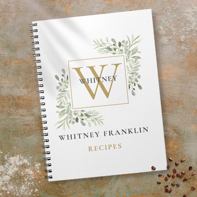 Elegant Gold Greenery Monogram Recipe Cookbook Notebook (Elegant Gold Greenery Monogram Recipe Cookbook Notebook)