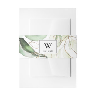 Elegant Gold Greenery Monogram Wedding Invitation Belly Band