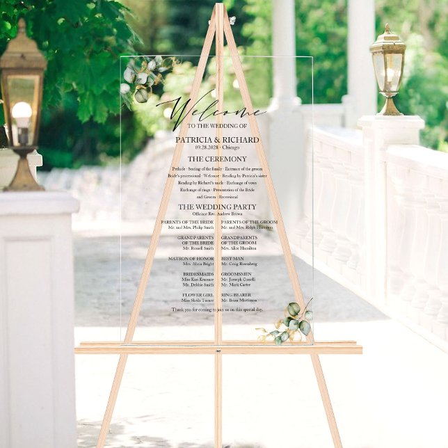 Elegant Gold Greenery Wedding Program Acrylic Sign (Creator Uploaded)