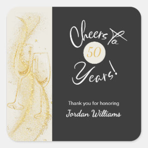 Elegant Gold Grey Cheers to 50 Years Birthday Square Sticker