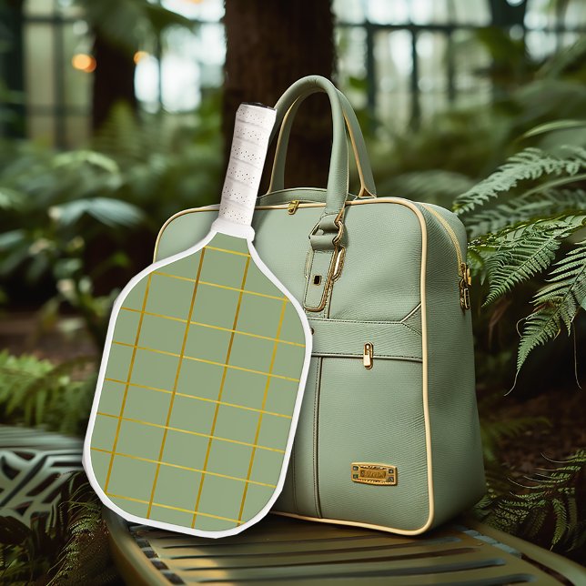 Elegant Gold Grid and Sage Green  Pickleball Paddle (Chic Sage and Gold Pickleball Paddle )