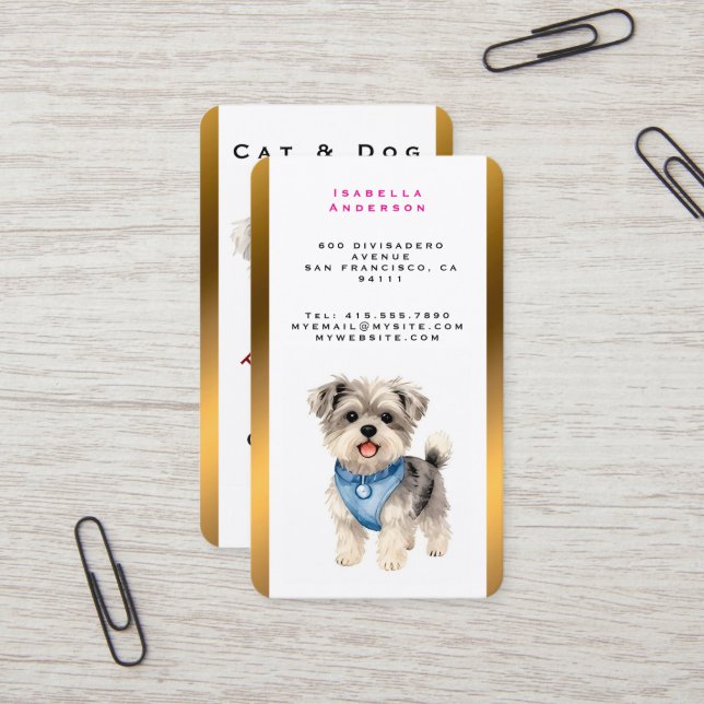 Elegant Gold Grooming Pet Personalized Collection Business Card (Front/Back In Situ)
