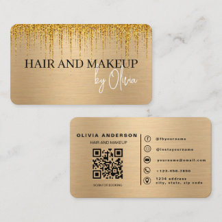 Elegant Gold Hair and Makeup Artist QR Code  Business Card