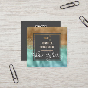 Elegant Gold Hair Stylist Square  Business Card