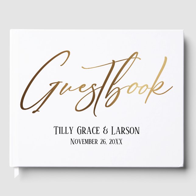Elegant Gold Handwriting Simple Guestbook (Front)