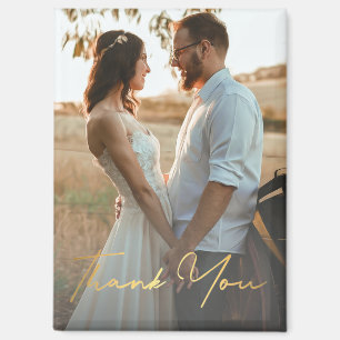 Elegant Gold Handwriting Wedding Photo Thank You Magnet