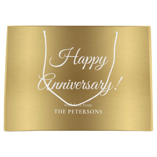 Elégant Gold Happy Anniversaire Nom Grand sac cade (Devant)