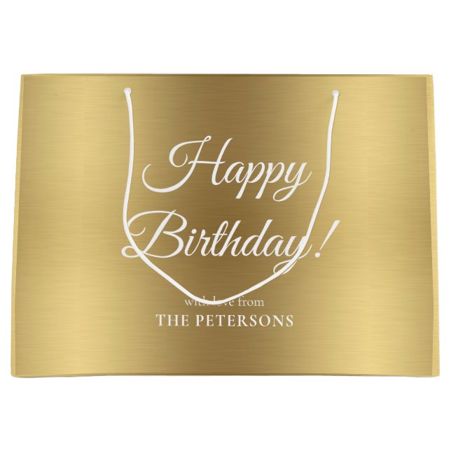 Elegant Gold Happy Birthday Name Large Gift Bag (Front)