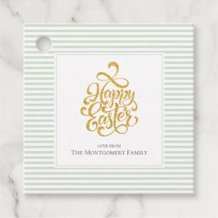 Elegant Gold Happy Easter Green Striped Gift Tags