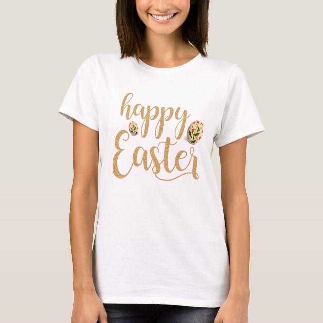 Elegant Gold Happy Easter Modern T-Shirt (Front)
