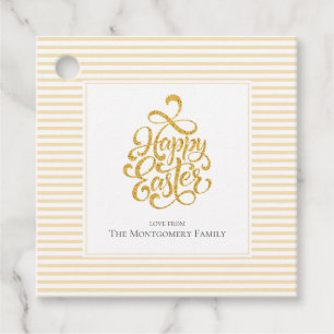 Elegant Gold Happy Easter Yellow Striped Gift Tags