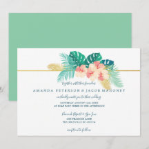 Elegant Gold Hawaiian Hibiscus Wedding Invitations