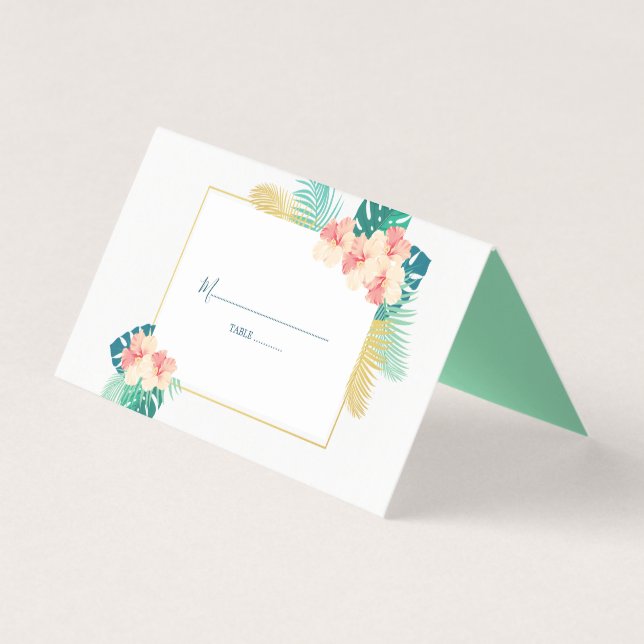 Elegant Gold Hawaiian Hibiscus Wedding Table Cards (Front)