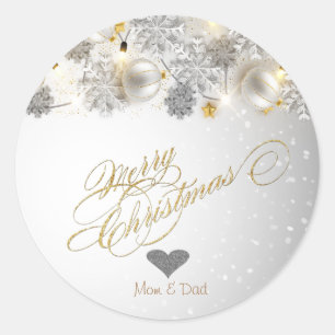 Elegant Gold Heart, Christmas Ornaments Classic Round Sticker
