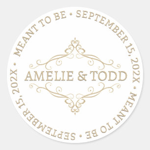ELEGANT GOLD HEART FILAGREE WEDDING MEANT TO BE CLASSIC ROUND STICKER