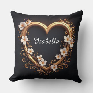✨ Elegant Gold Heart Floral Romantic Luxury Design Throw Pillow