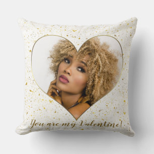 Elegant Gold Heart Frame Valentine's Day Photo Throw Pillow