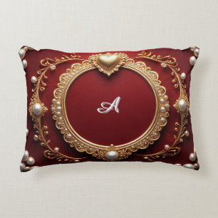 Elegant Gold Heart Frame With Pearl Detail Accent Pillow