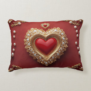 Elegant Gold Heart Frame With Pearl Detail Accent Pillow
