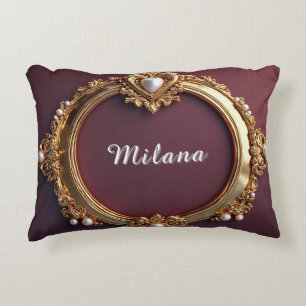 Elegant Gold Heart Frame With Pearl Detail Accent Pillow