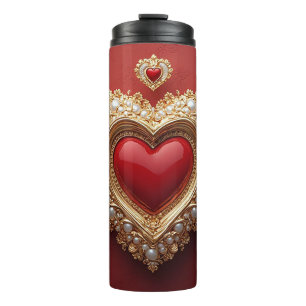 Elegant Gold Heart Frame With Pearl Detail Thermal Tumbler
