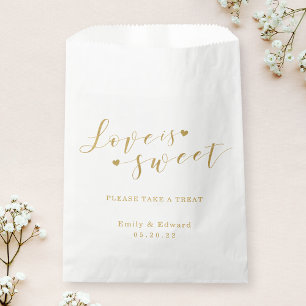 Elegant Gold Heart Love is Sweet Wedding Favour Bag