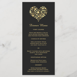 Elegant Gold Heart on Dusty Black Slim Dinner Menu