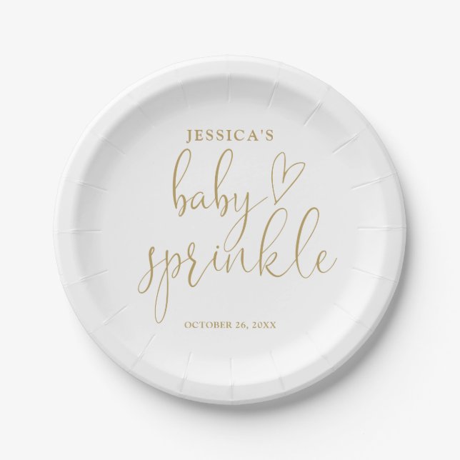 Elegant Gold Heart Script Baby Sprinkle Shower Paper Plate (Front)