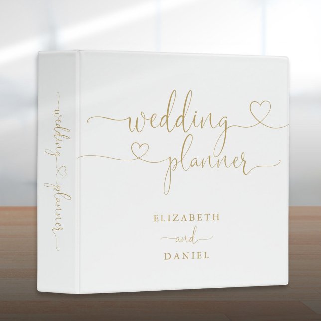 Elegant Gold Heart Script Wedding Planner Binder (Elegant Gold Heart Script Wedding Planner 3 Ring Binder)