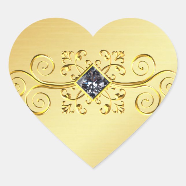 Elegant Gold Heart Sticker, Diamond Scroll Photo Heart Sticker (Front)