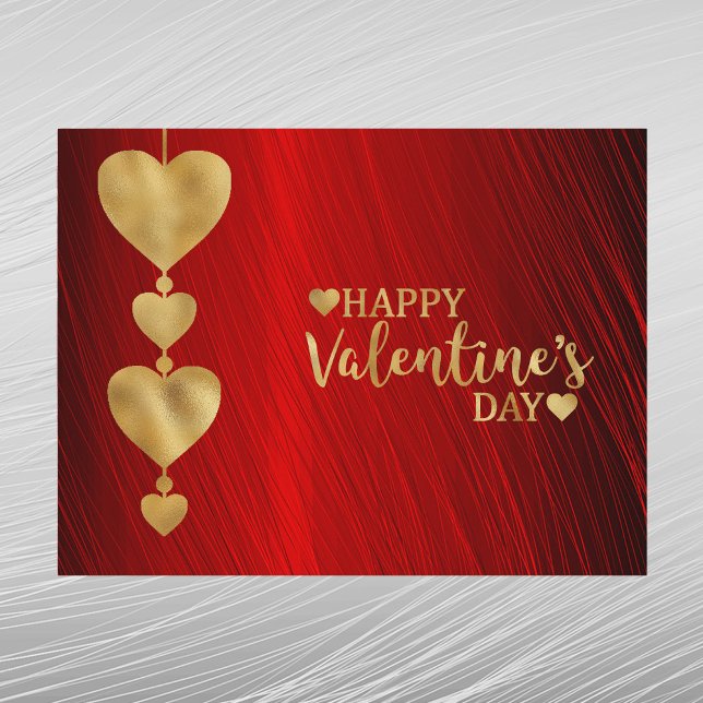 Elegant Gold Heart String Red Valentine Holiday Postcard (Creator Uploaded)