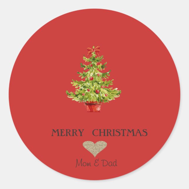 Elegant Gold Heart,Watercolor Christmas Tree Classic Round Sticker (Front)