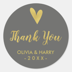 Elegant Gold Heart Wedding Favour Stickers - Grey
