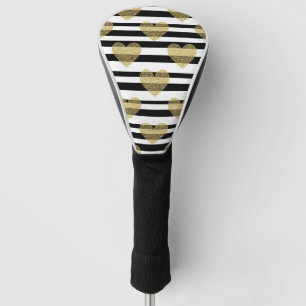 Elegant Gold Heart Wedding Stripe Pattern Golf Head Cover