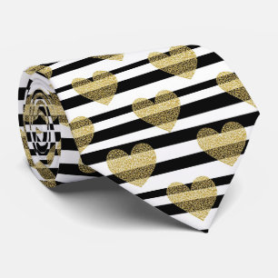 Elegant Gold Heart Wedding Stripe Pattern Tie