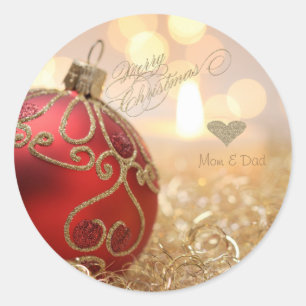 Elegant Gold Heart,White Christmas Ball  Classic Round Sticker