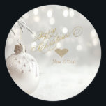 Elegant Gold Heart,White Christmas Ball  Classic Round Sticker<br><div class="desc">Elegant glitter faux gold heart and Christmas ball on bokeh background.</div>