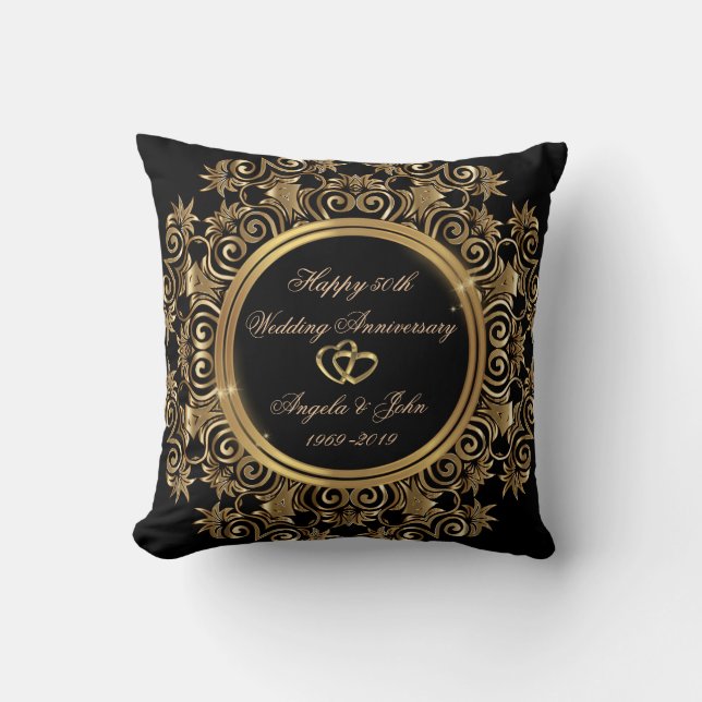 Elegant Gold Hearts 50th Wedding Anniversary Throw Pillow (Front)