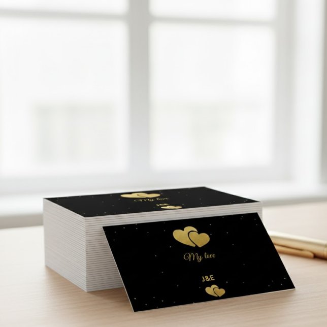 Elegant Gold Hearts Black Minimalist Profile Card (Créateur téléchargé)