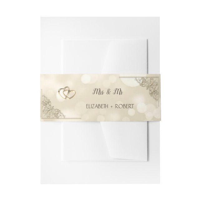Elegant Gold Hearts Frame Bokeh  Invitation Belly Band (Front Example)