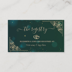Elegant Gold Hearts Frame Green Wedding Registry Enclosure Card
