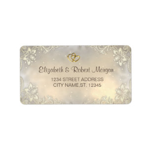 Elegant Gold Hearts Lace Wedding  Label