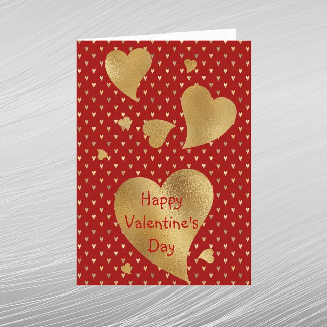 Elegant Gold Hearts Red Valentine Holiday Card (Creator Uploaded)