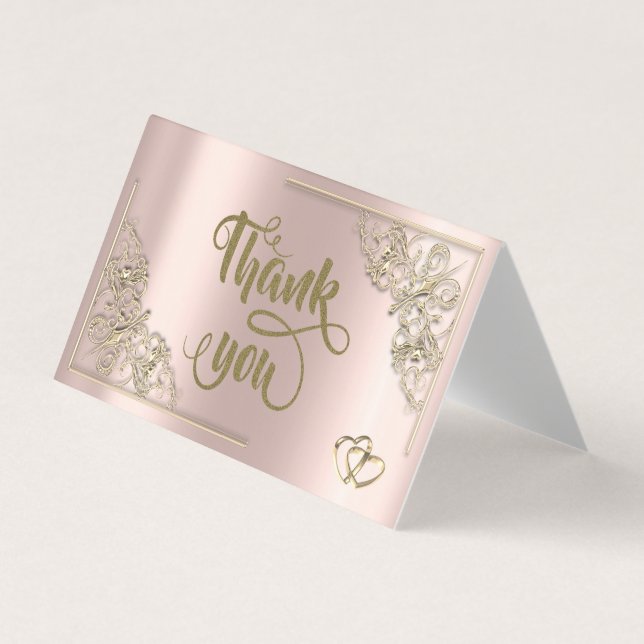 Elegant Gold Hearts Rose Gold  Thank You Card (Front)