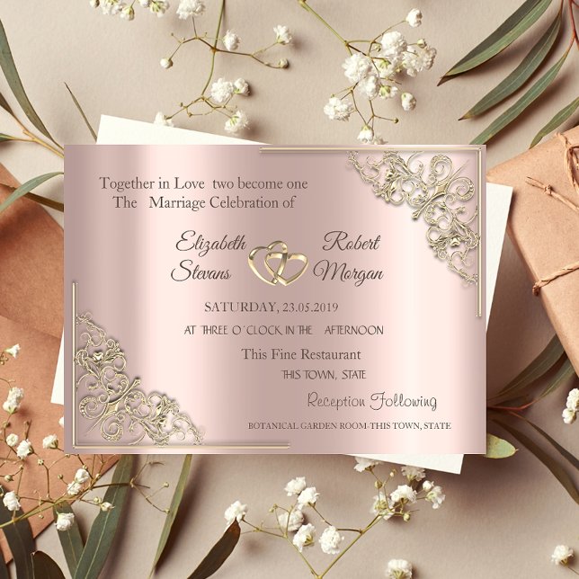 Elegant Gold Hearts Rose Gold Wedding Invitation (Creator Uploaded)