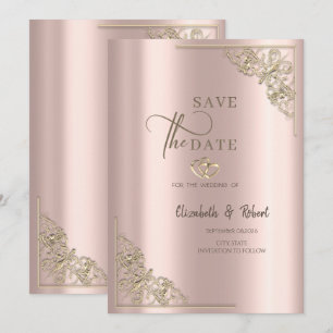 Elegant Gold Hearts Rose Gold Wedding Save The Date