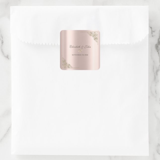 Elegant Gold Hearts Rose Gold Wedding  Square Sticker (Bag)