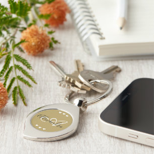 Elegant Gold Hearts Script Name Monogram Keychain