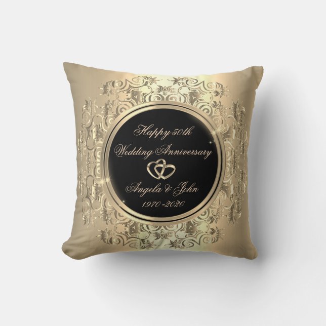 Elegant Gold Hearts Swirls50th Wedding Anniversary Throw Pillow (Front)